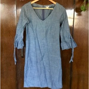 J. Crew Chambray V-Neck Dress with Bell Sleeves and ties